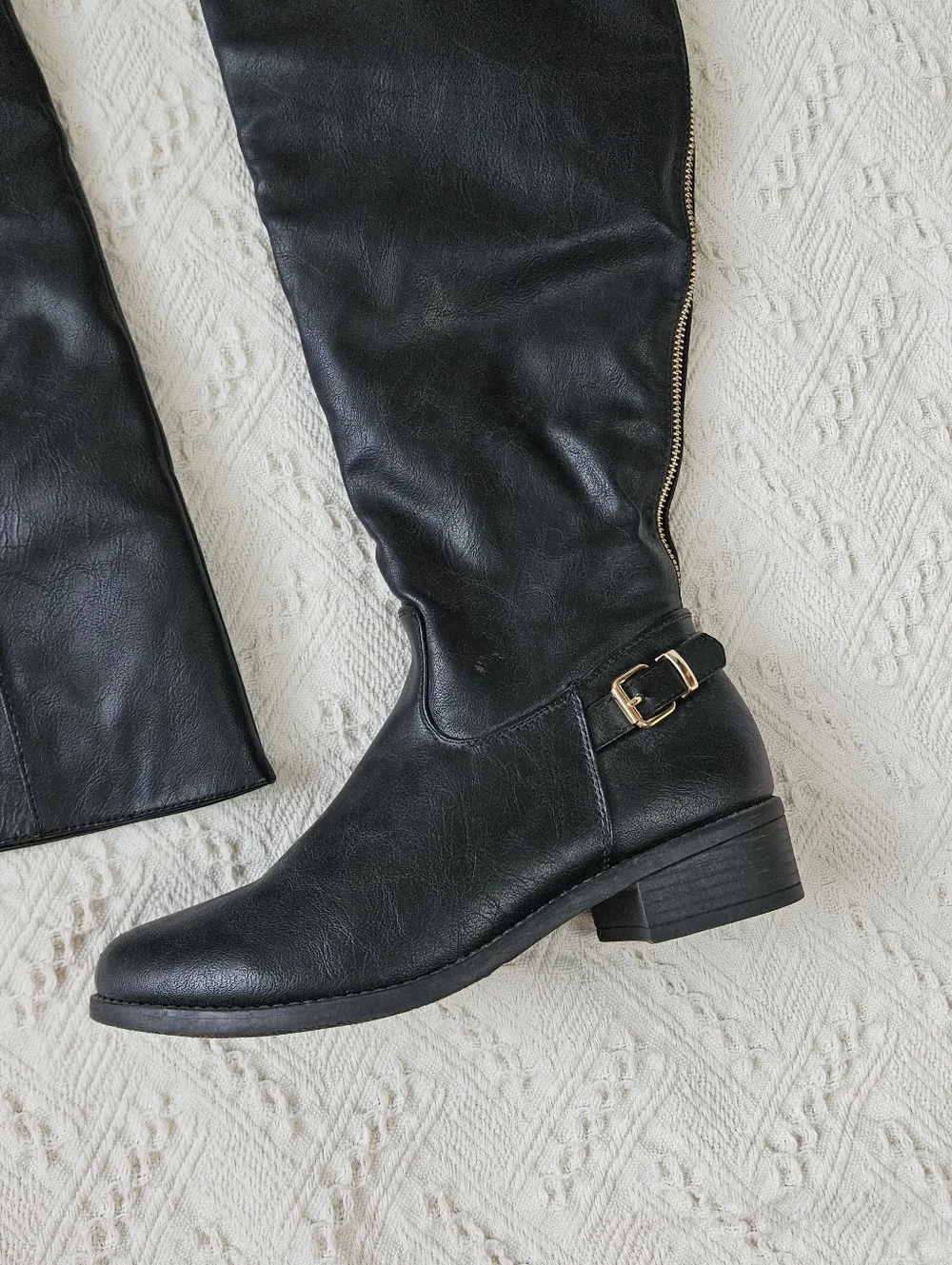 Top Moda Faux Leather Over The Knee Riding Boots Black Western Shoes Size 8 Boho